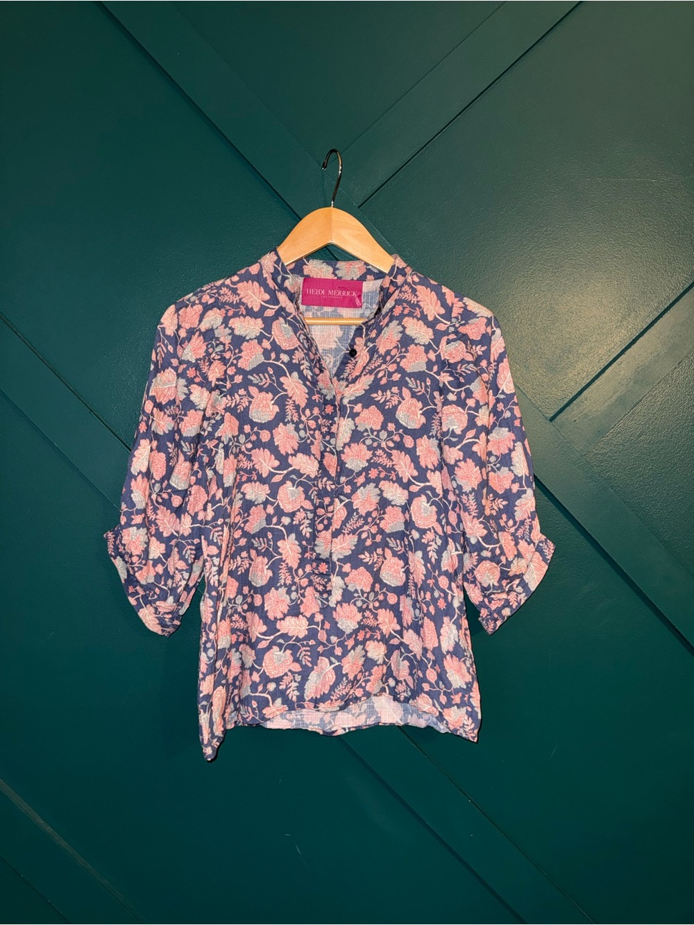 Heidi Merrick Navy Floral Button-Front Top